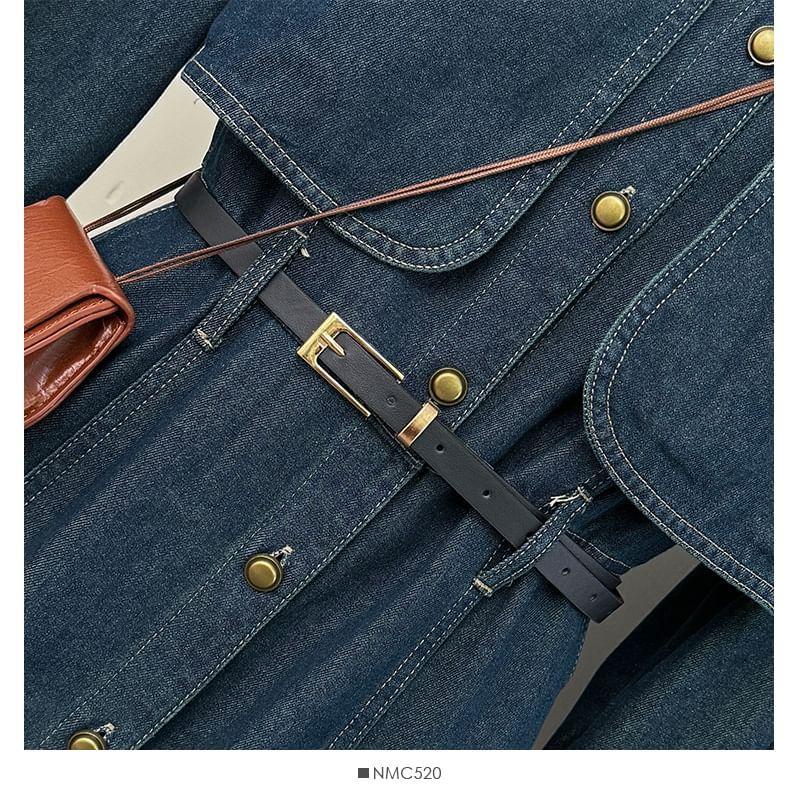 Puff-Sleeve Mock Two-Piece Denim Midi Shirtdress With Belt Product Image
