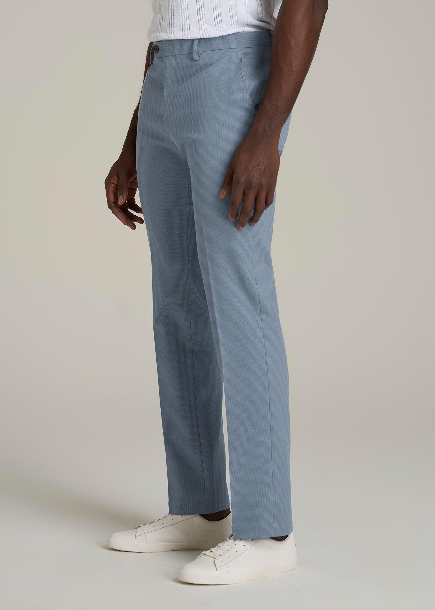 Textured Garment Washed Stretch Cotton Suit Pants for Tall Men in Chambray Product Image