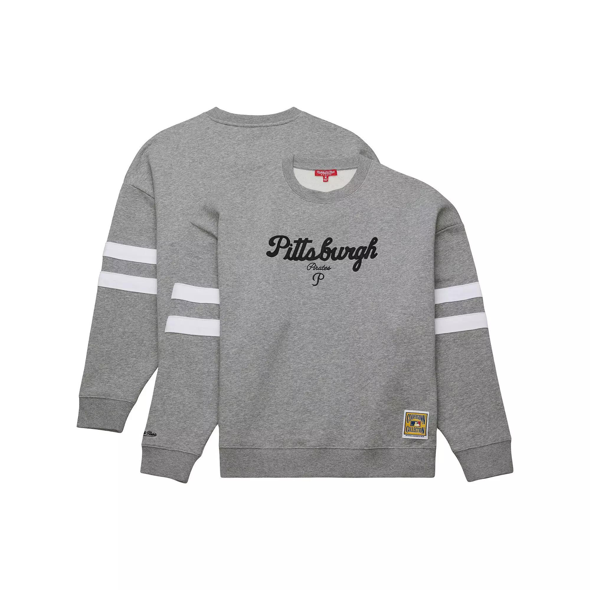 Women's Mitchell & Ness  Heather Gray Pittsburgh Pirates Lightweight Logo Pullover Sweatshirt, Size: Medium, Grey Product Image