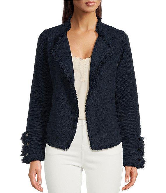 NIC + ZOE Fringe Trim Lapel Long Sleeve Snap Cuff Open Front Jacket Product Image