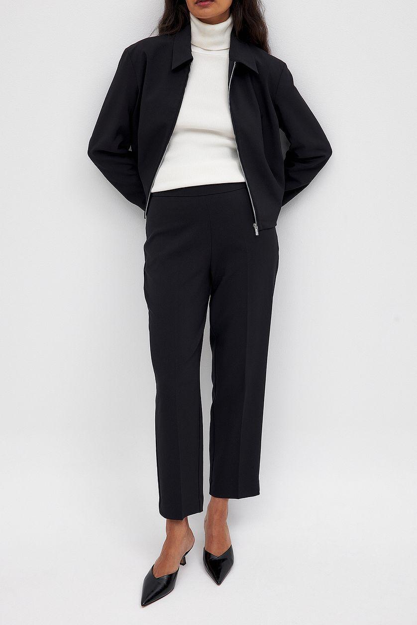 Cropped Mid Waist Pants Beige Product Image