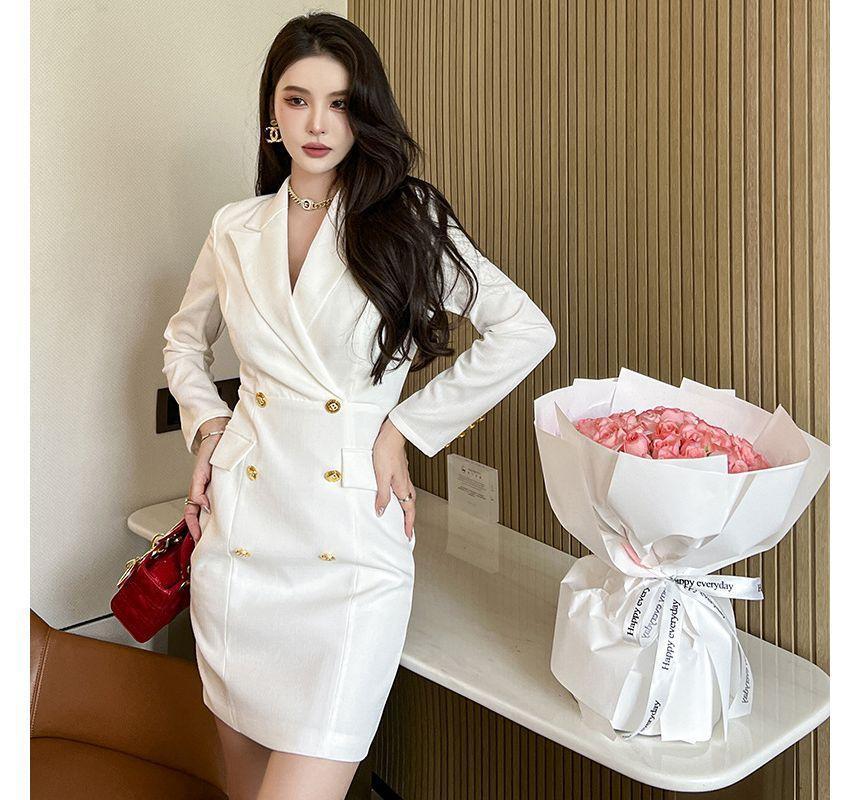 Plain Double-Breasted Mini Blazer Dress Product Image