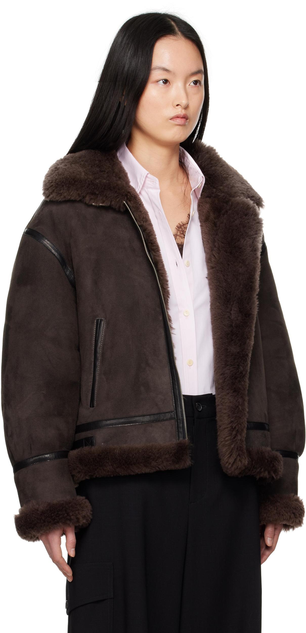 NOUR HAMMOUR Brown Portia Aviator Shearling Jacket In Ash Ash Product Image