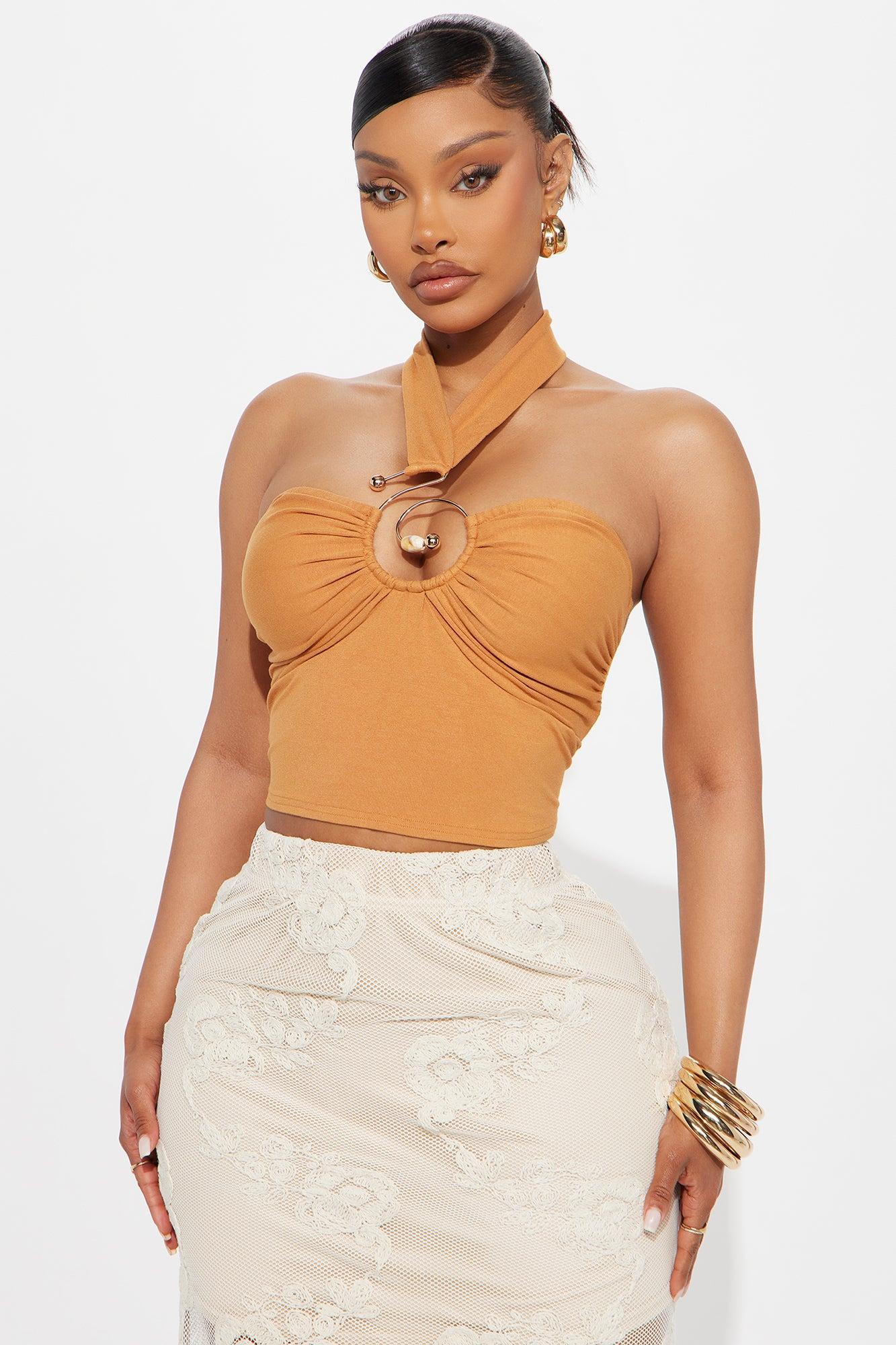Fay Ruched Halter Top - Camel Product Image