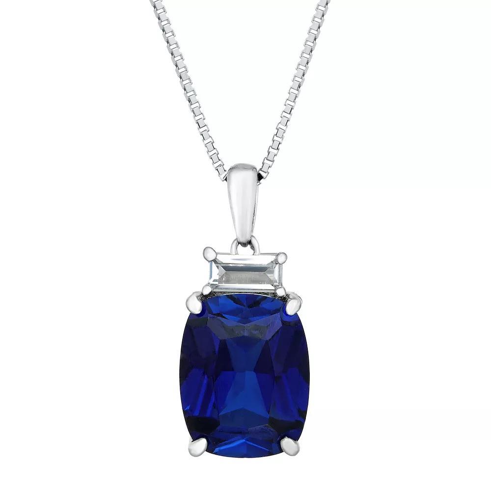 Gemminded Sterling Silver Lab-Created Sapphire & Lab-Created White Sapphire Accent Pendant Necklace, Women's, Size: 18" Product Image
