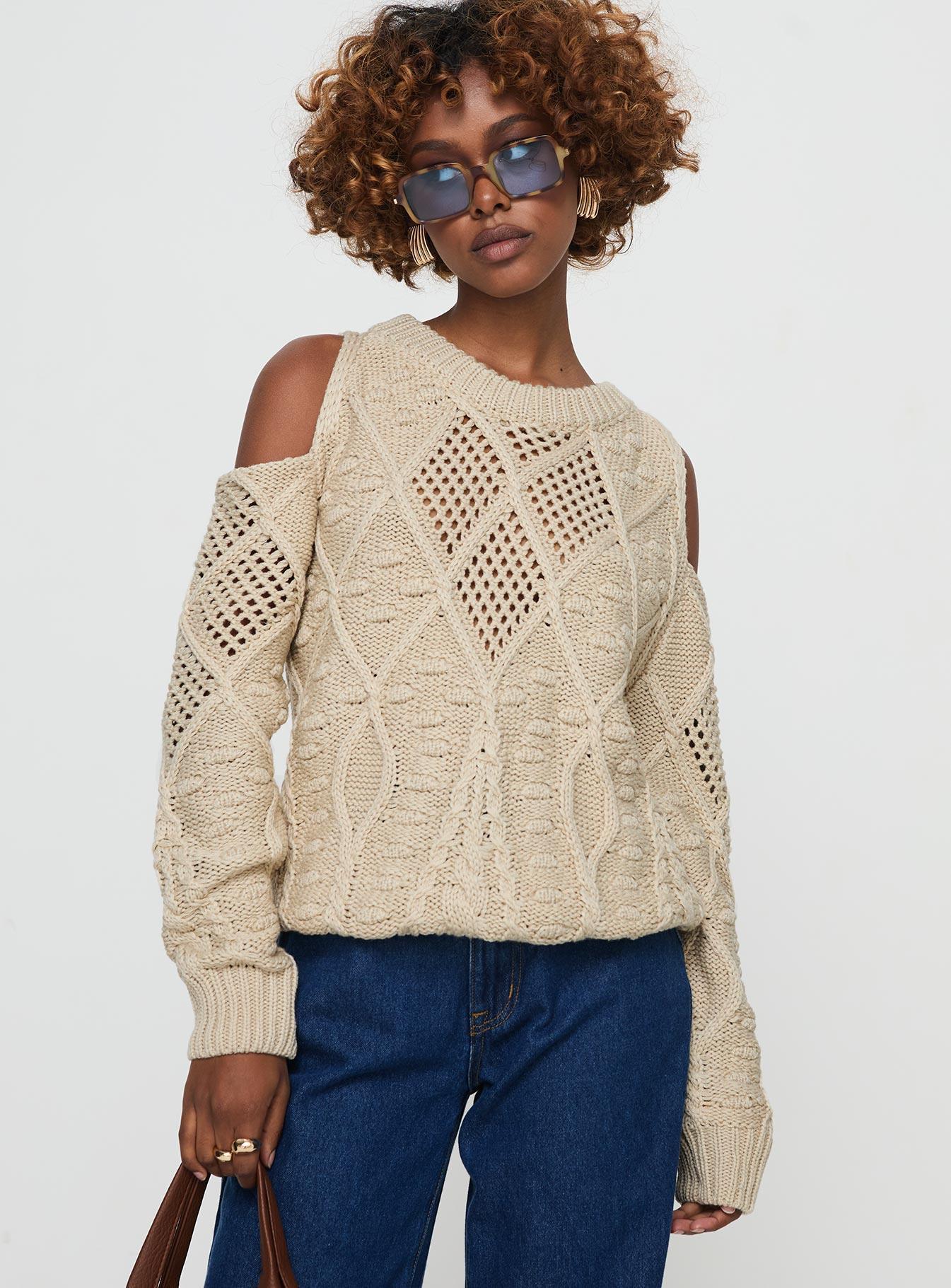 Colser Cable Knit Sweater Beige Beige Product Image