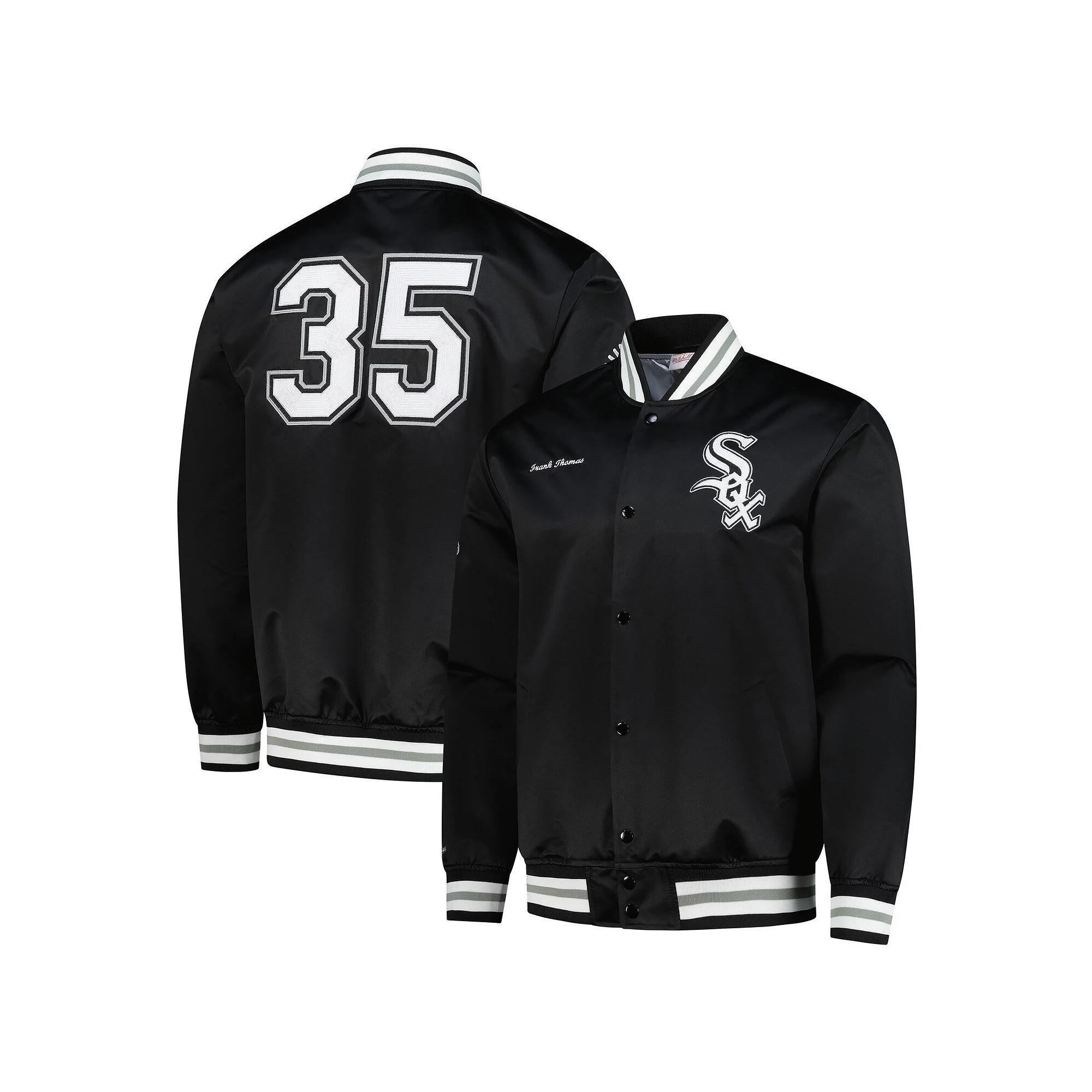 Men's Mitchell & Ness Frank Thomas Black Chicago White Sox Legends Collection Vintage Satin Full-Snap Jacket, Size: Medium Product Image