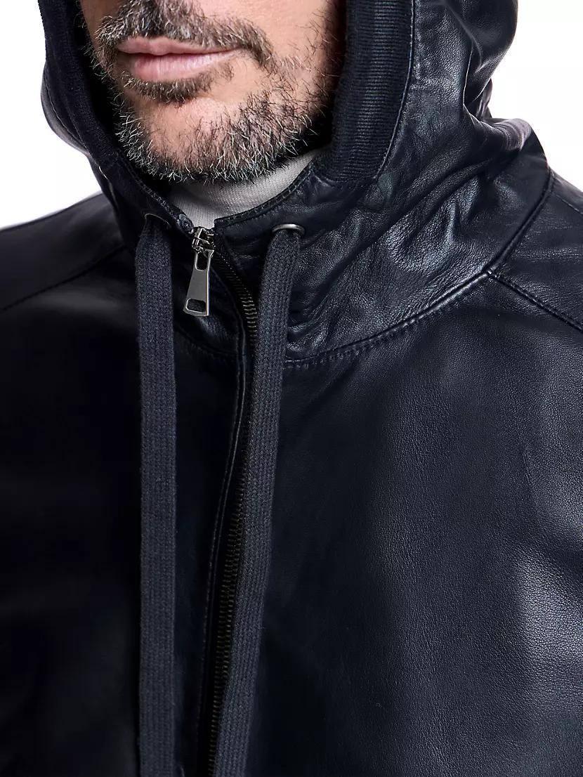 Slim Hooded Leather Bomber Jacket Product Image