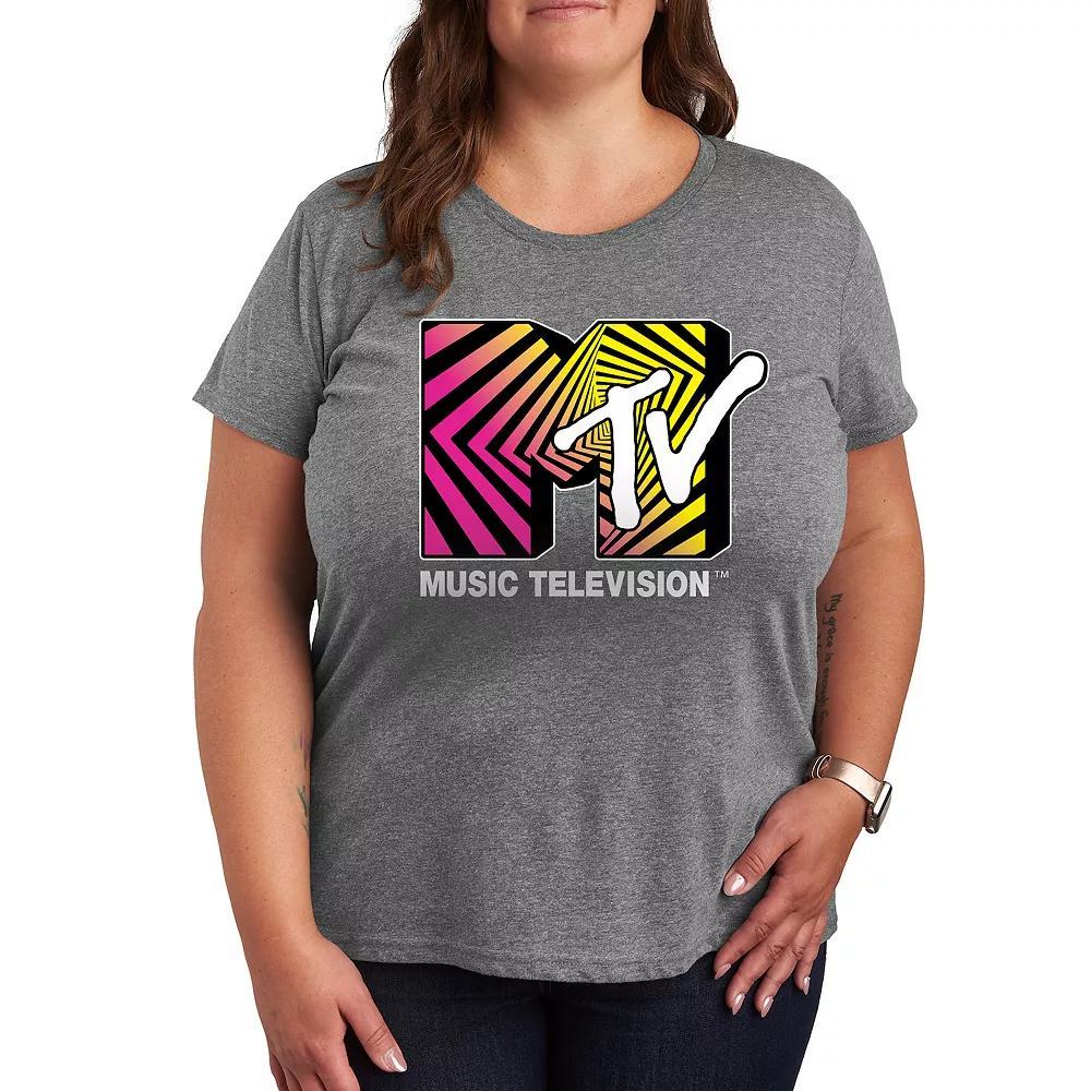 Plus MTV Optical 80s Graphic Tee, Womens Grey Royal Blue Product Image