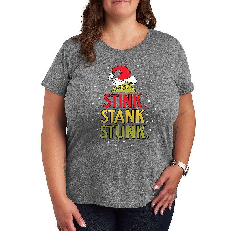 Plus Dr. Seuss The Grinch Stink Stank Stunk Graphic Tee, Womens Grey Gray Product Image