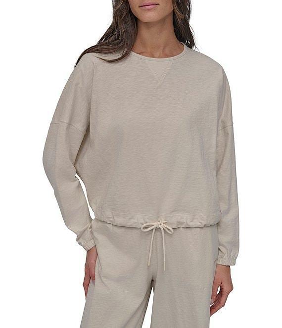 DKNY Sport by Donna Karan Tie Front Slub Crew Neck Long Sleeve Pullover Product Image
