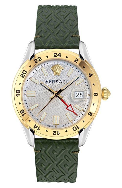 Mens 41MM Greca Time GMT Two-Tone Case & Leather Strap Watch Product Image