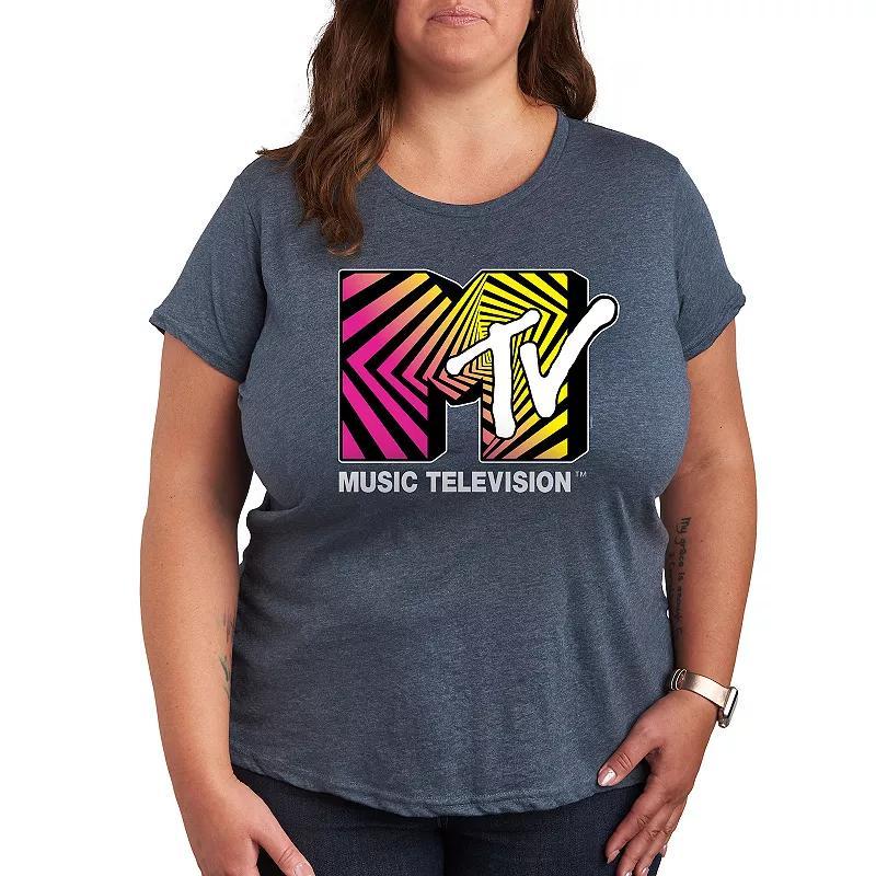 Plus MTV Optical 80s Graphic Tee, Womens Grey Royal Blue Product Image