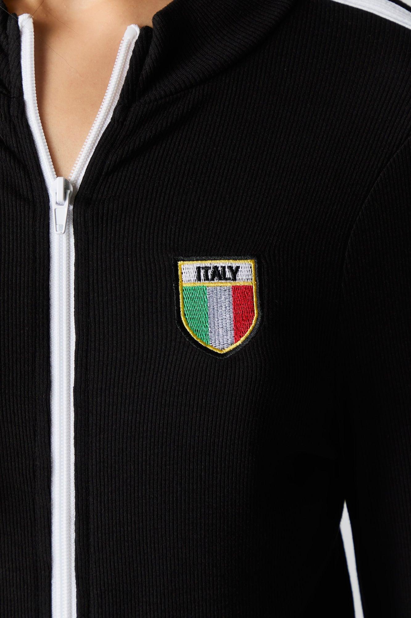 Embroidered Ribbed Zip-Up Sporty Top Female Product Image
