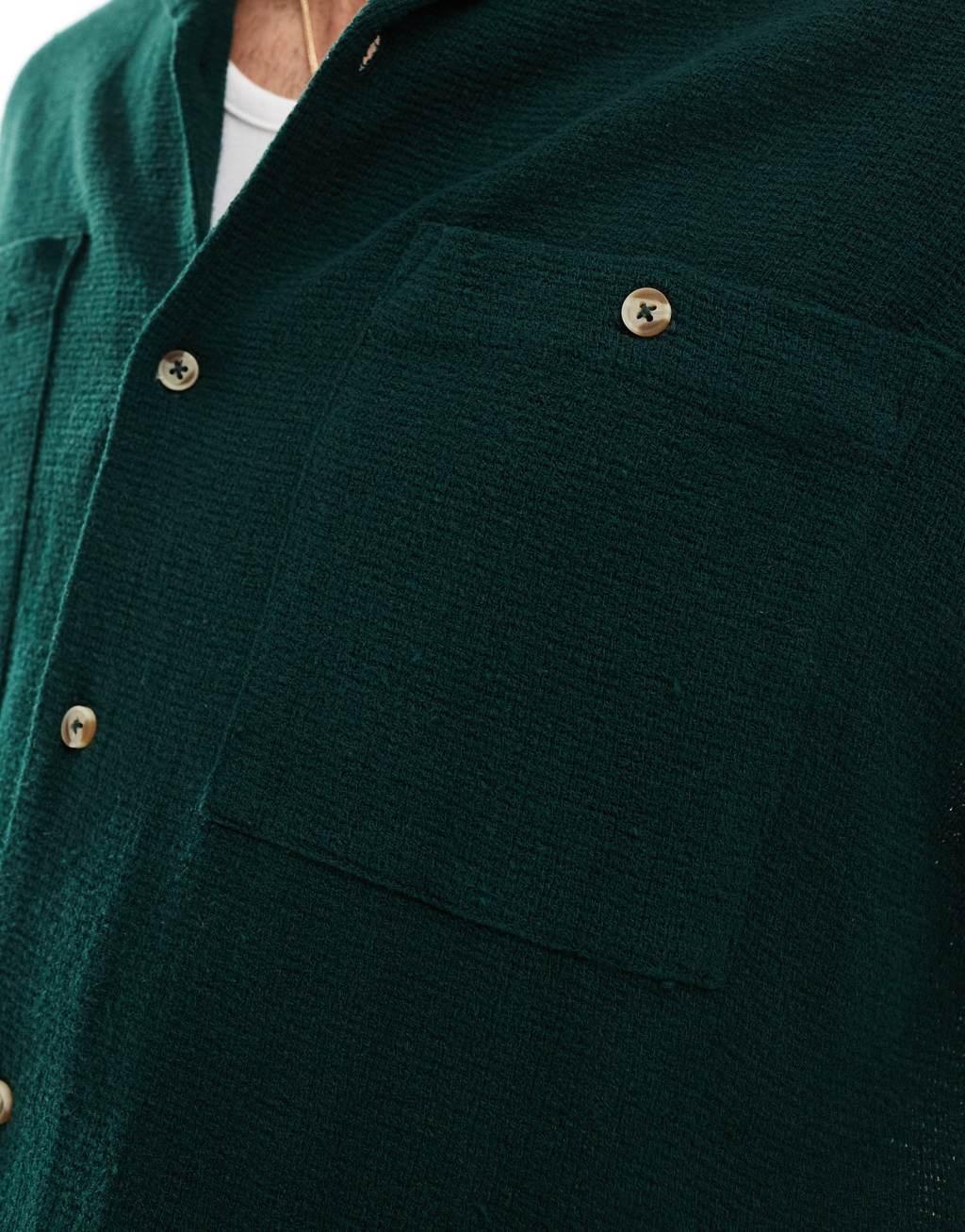 ASOS DESIGN boxy textured oversized shirt in green Product Image