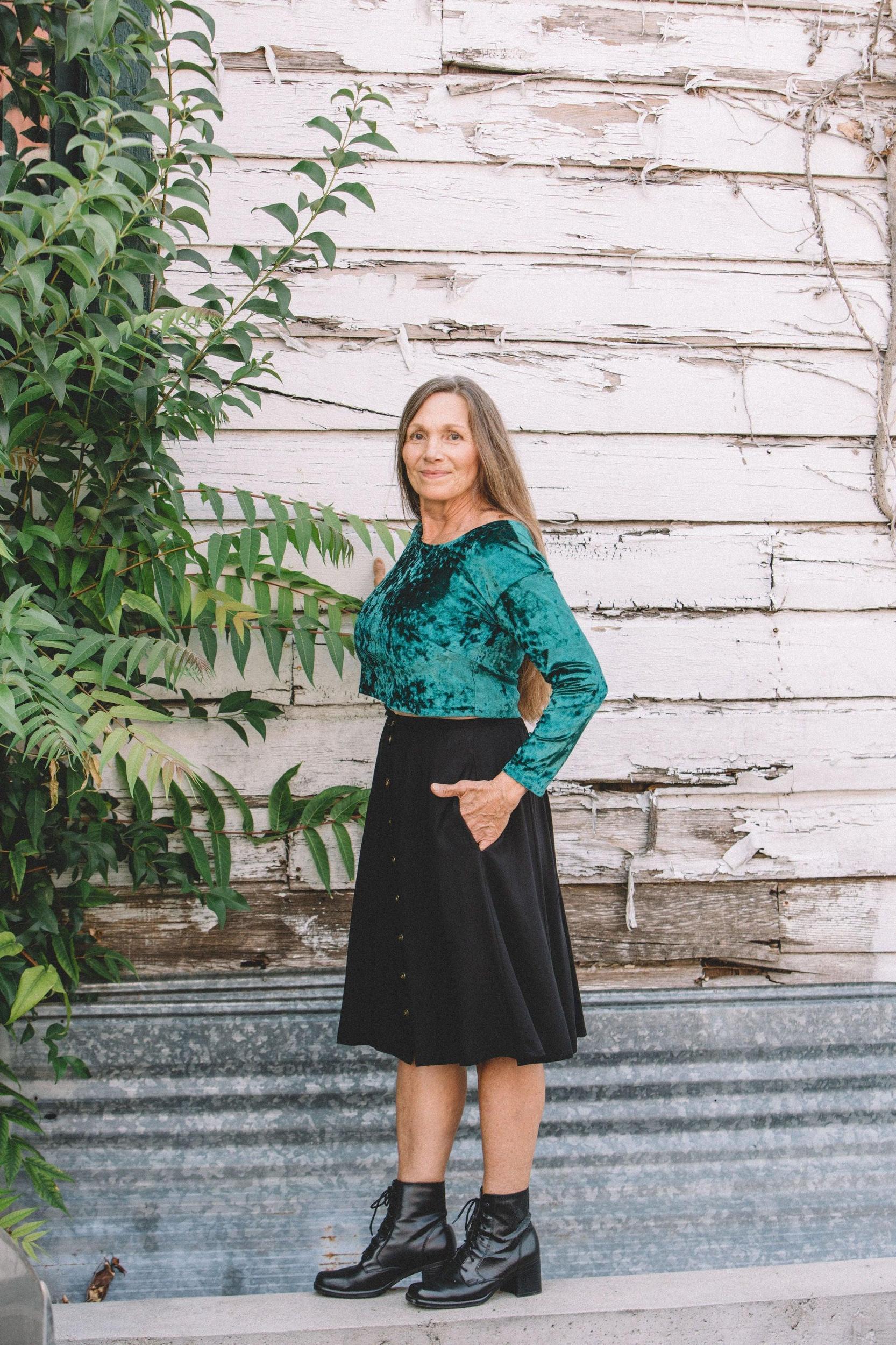 Shelby Crop Top in Spruce Crushed Velvet Product Image