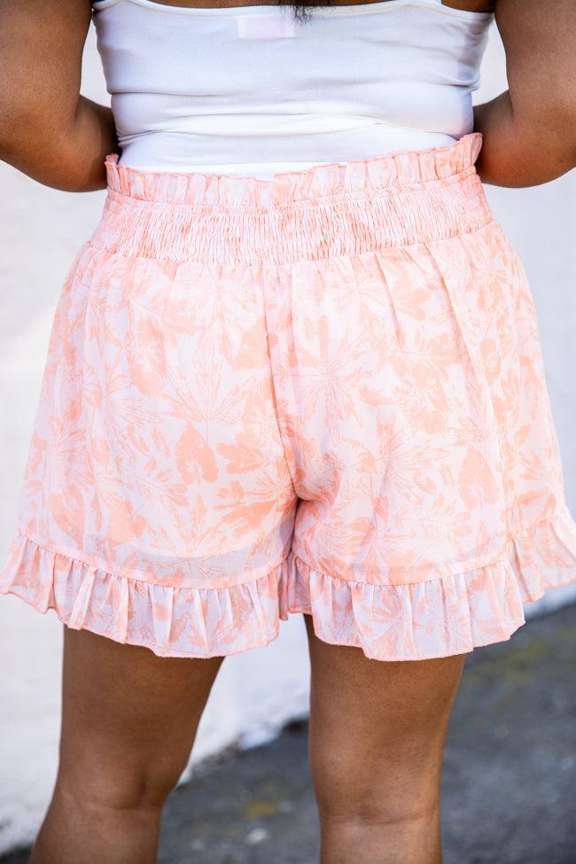 Lost In The Moment Orange Smocked Waist Ruffle Hem Printed Shorts FINAL SALE Product Image