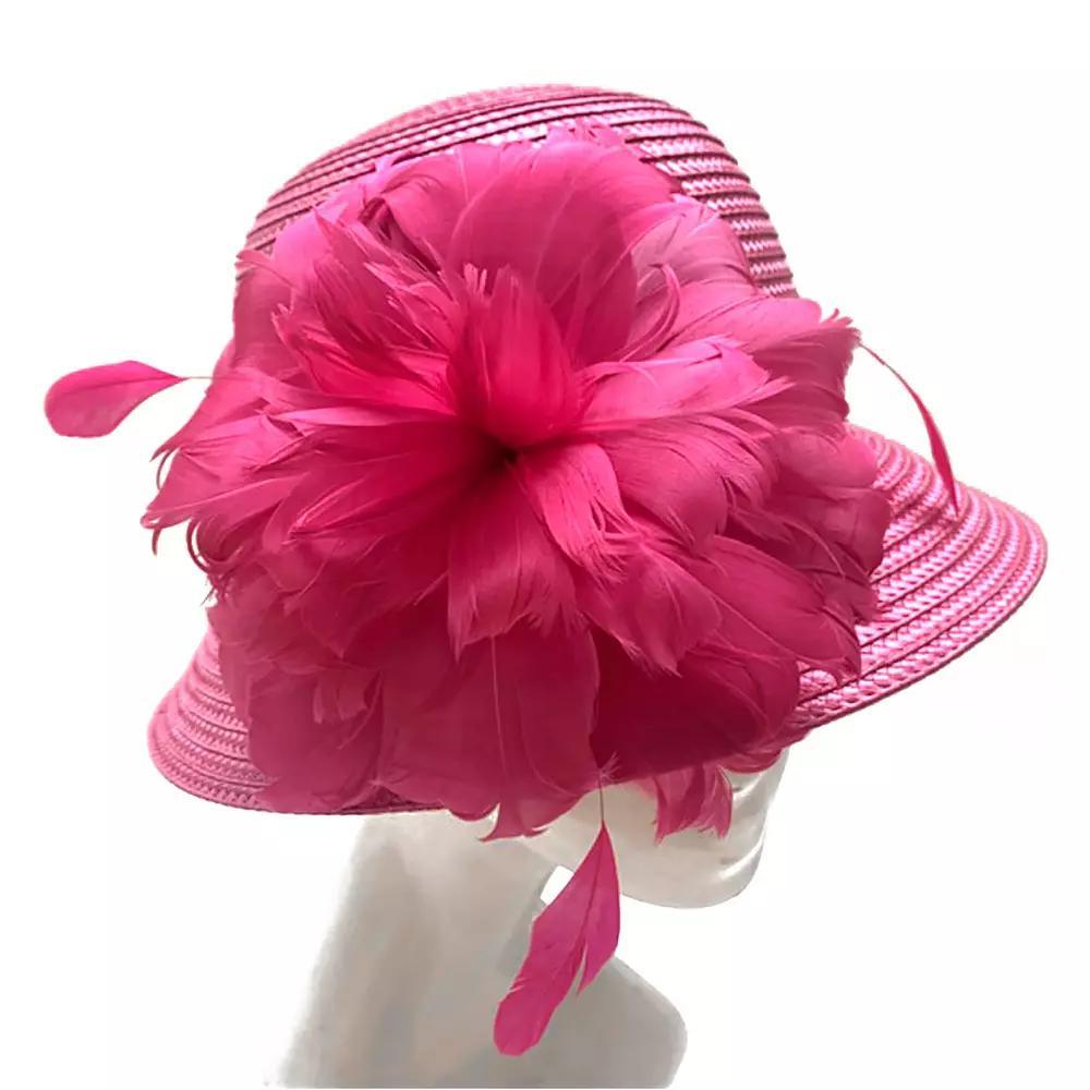 Women's Bellisima Feather Flower Braided Cloche Hat, White Product Image