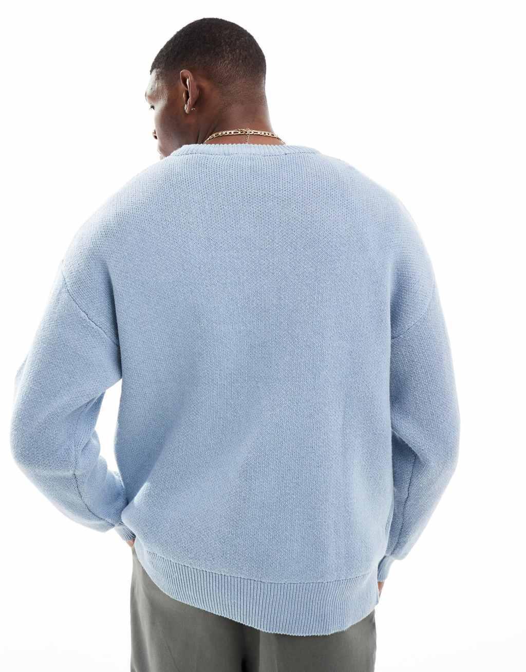 ONLY & SONS relaxed fit sweater with embroidery in light blue Product Image