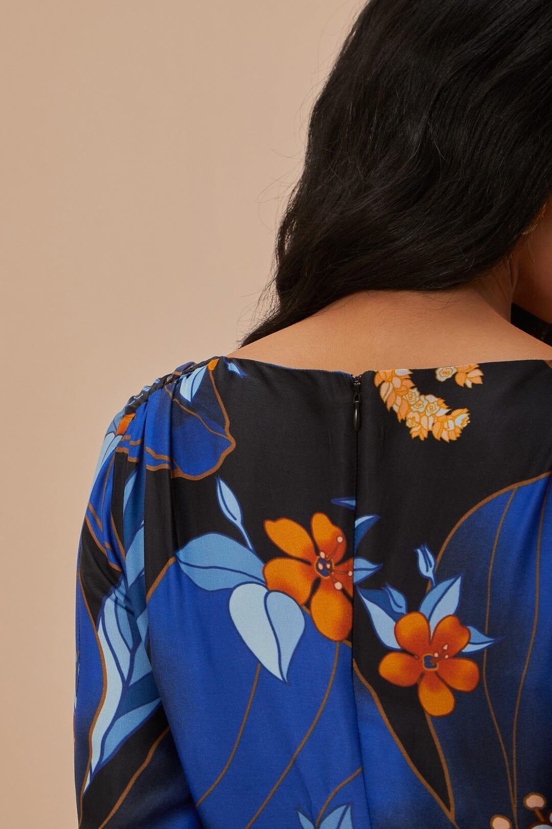 Black Pietra Floral LENZING ECOVERO Viscose Midi Dress, PIETRA FLORAL BLACK / XS Product Image