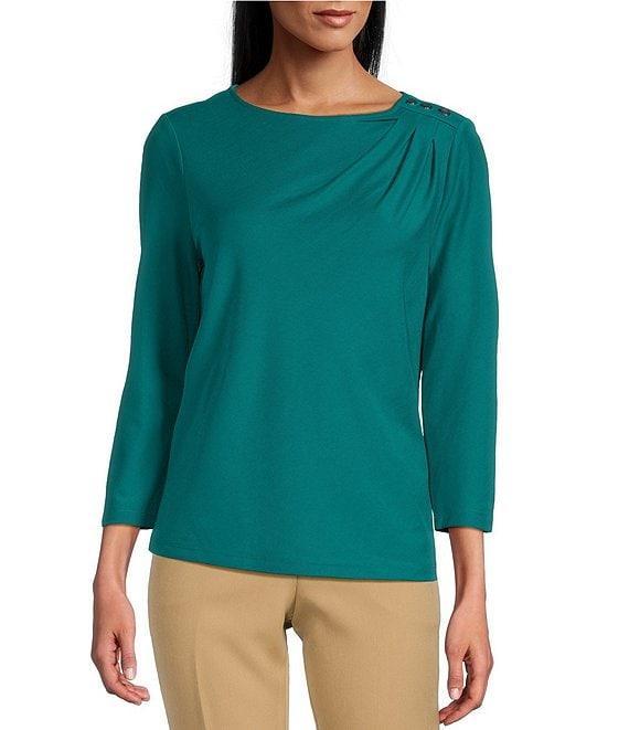 Investments Knit 3/4 Sleeve Front Drape Crew Neck Top Product Image