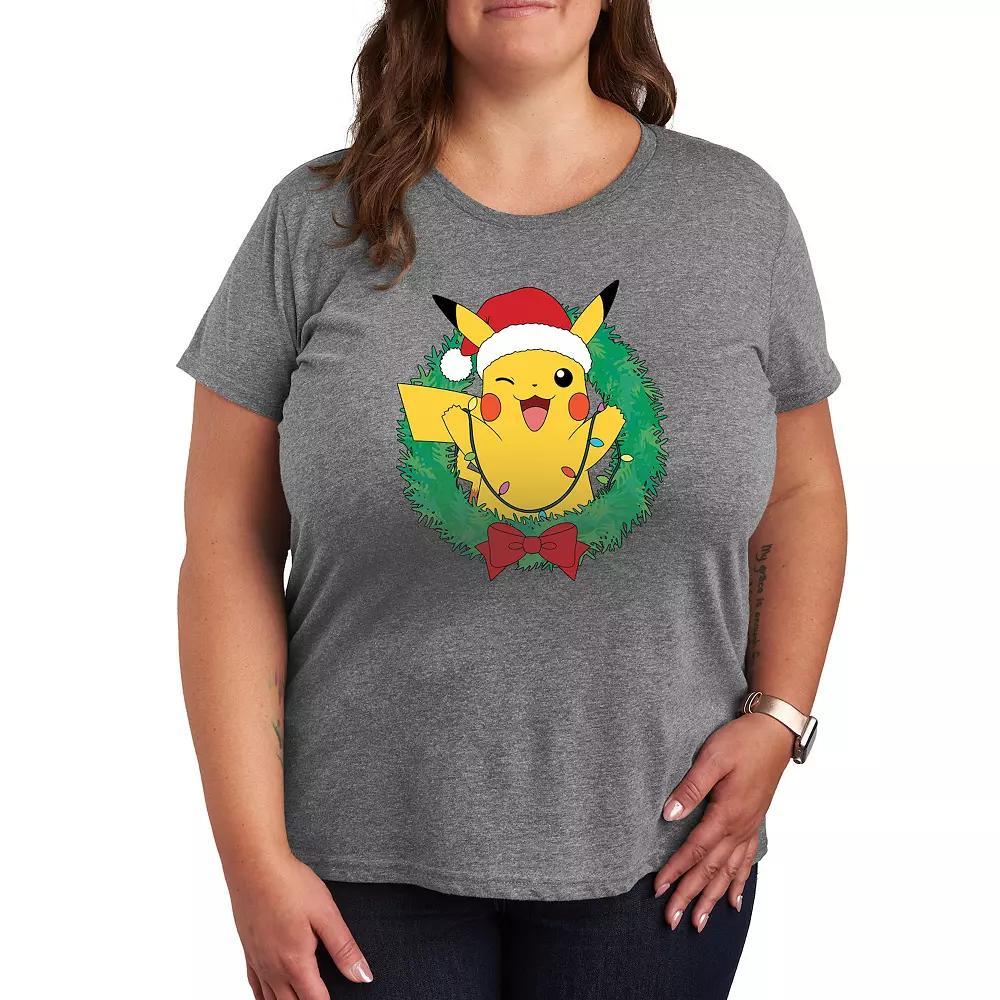 Plus Pokemon Pikachu Lights Wreath Graphic Tee, Womens Grey Gray Product Image