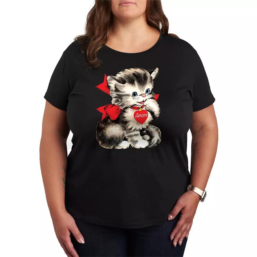 Plus Size Amore Vintage Valentines Kitten Graphic Tee, Womens Product Image