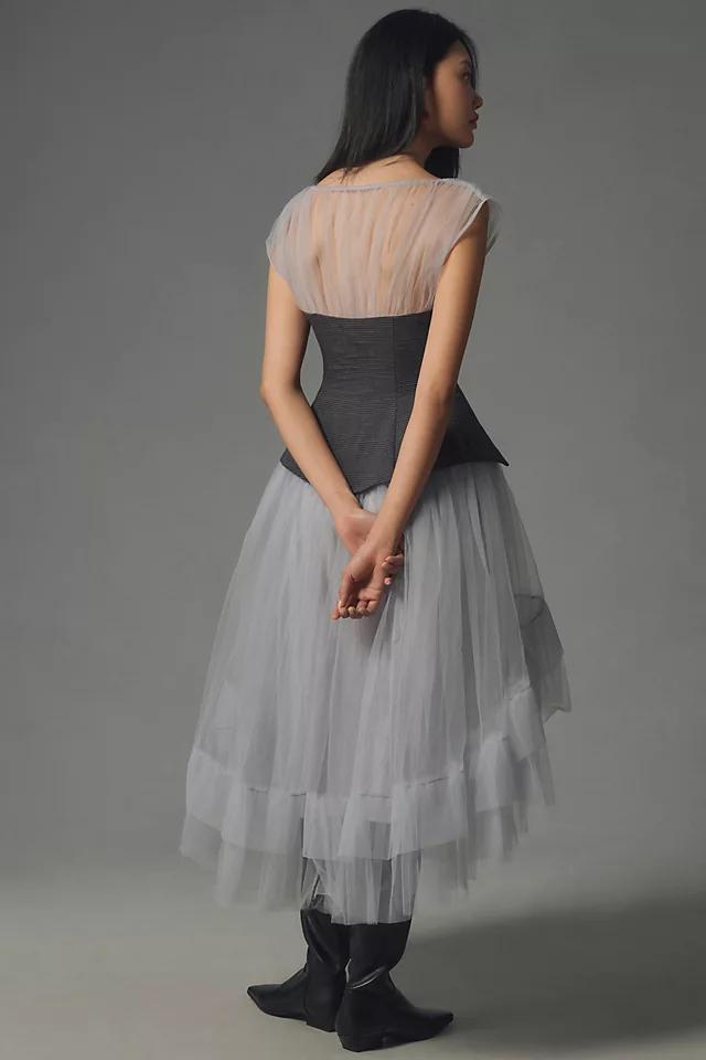 By Anthropologie Sheer Tulle Corset Twofer Midi Dress Product Image