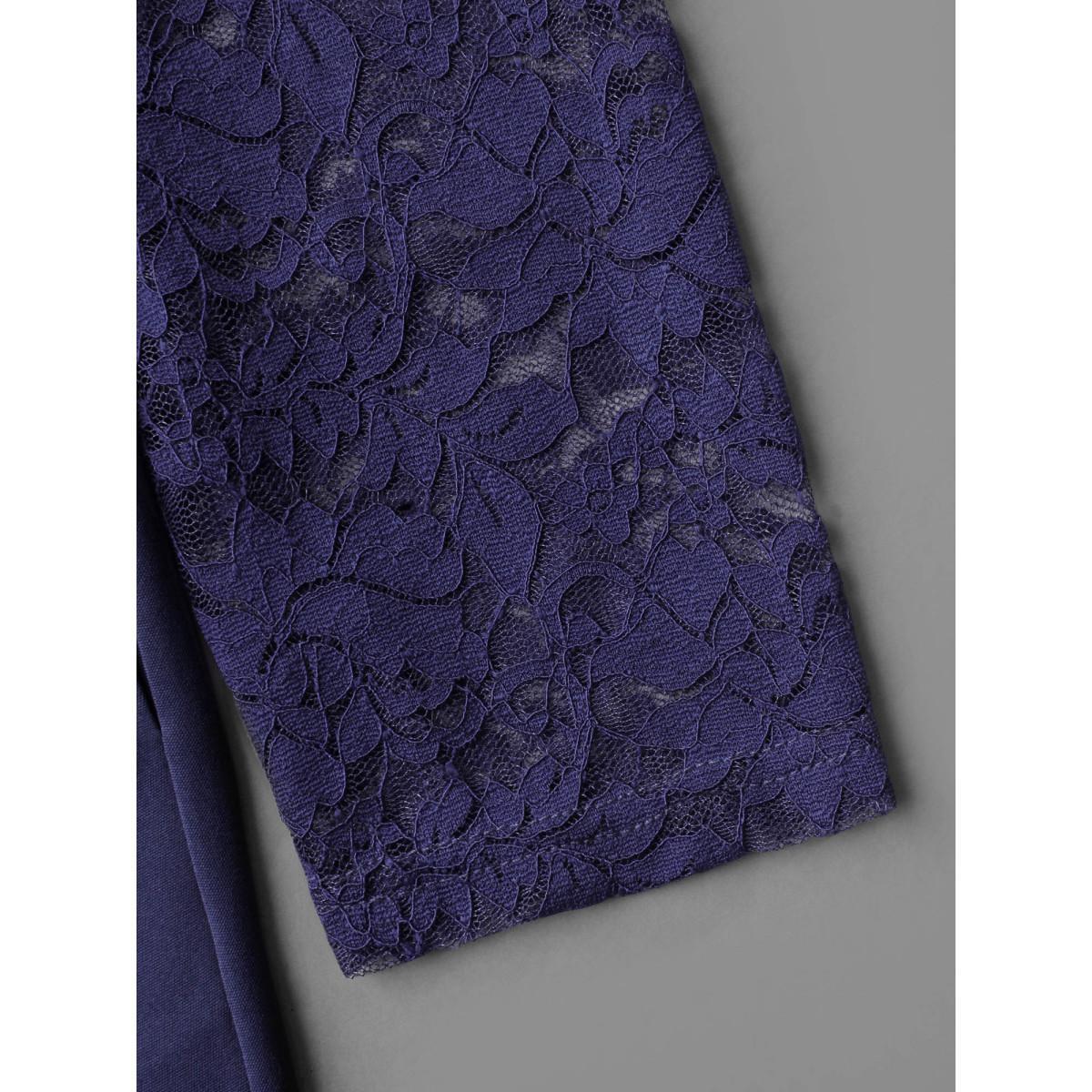 Plus Size Boat Neck Floral Crochet Lace Mesh Dress Indigo Women Cocktail Woven ribbon&lace trim Party Curvy Bloomchic 28/5X Product Image