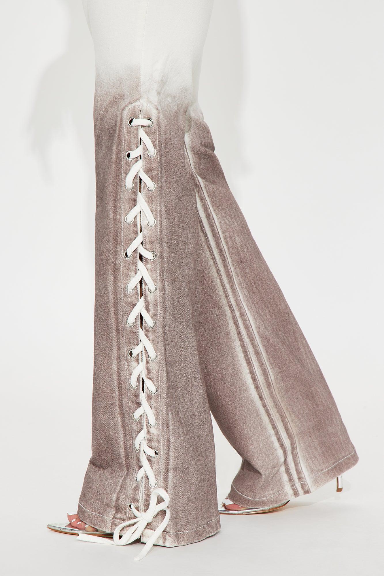 Voulez Vous Lace Up Flare Jeans - White Product Image