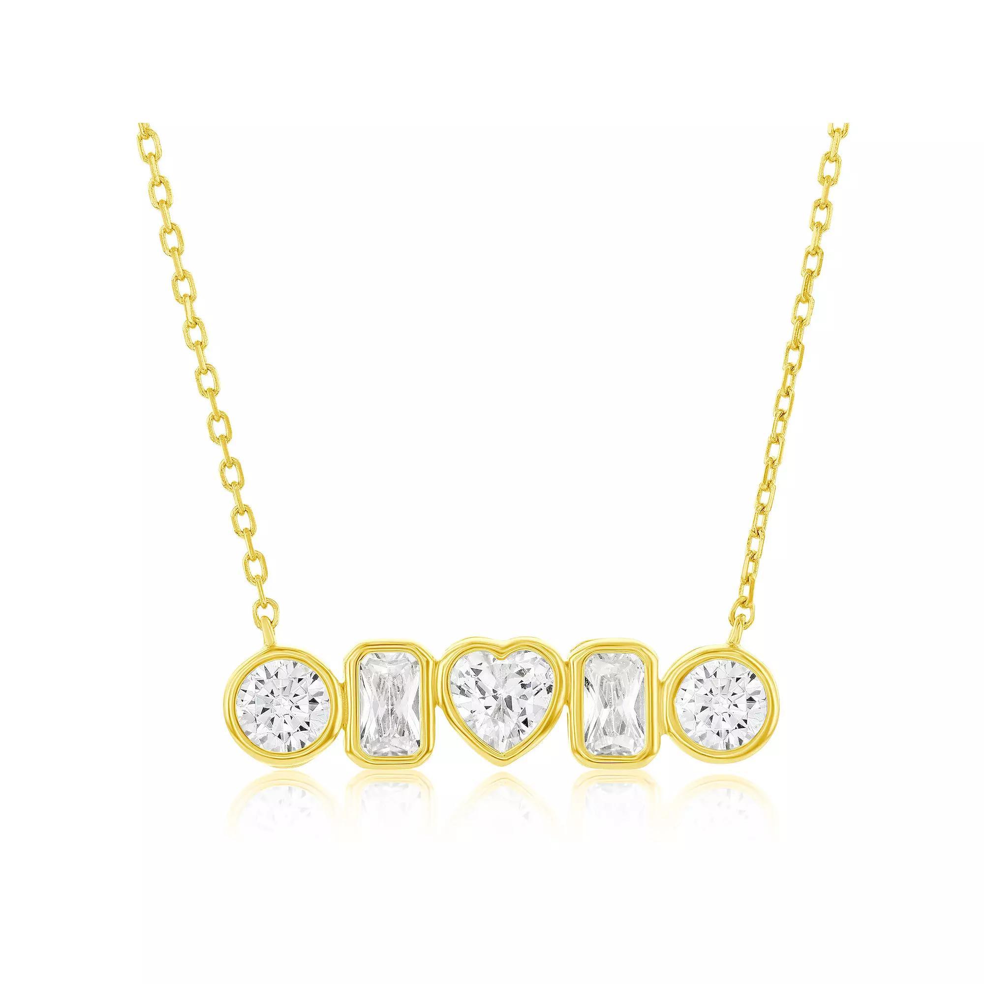 Argento Bella Sterling Silver Cubic Zirconia Multi-Shaped Bezel-Set Bar Necklace, Women's, Size: 16-18" ADJ, Gold Tone Product Image