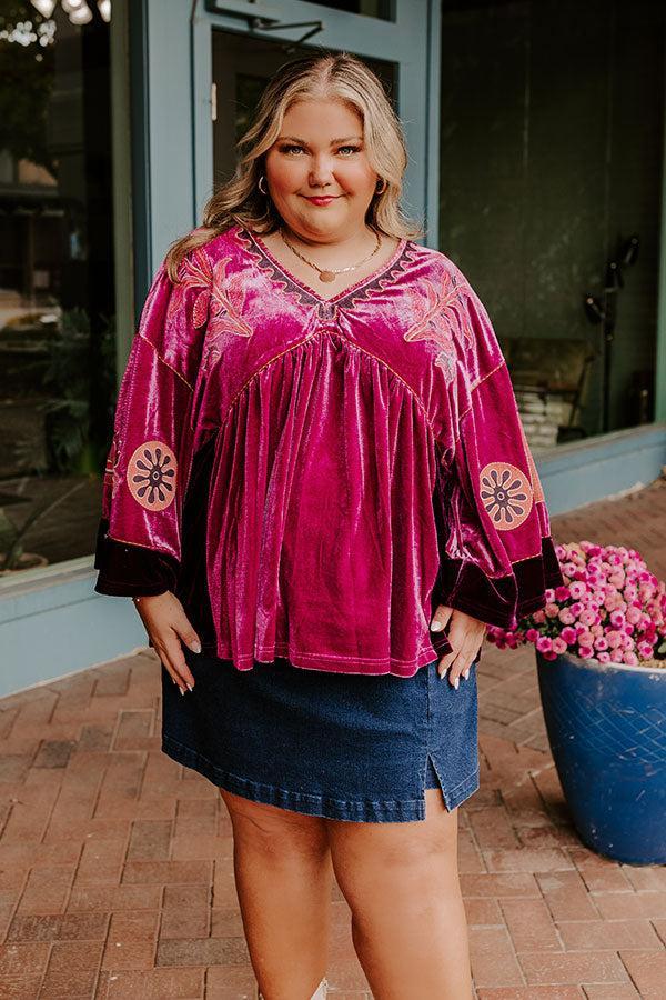 Feeling Boho Embroidered Velvet Top in Orchid Curves Product Image