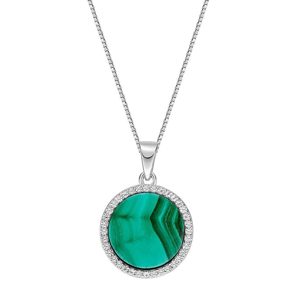 Gemminded Sterling Silver Malachite & Lab-Created White Sapphire Pendant Necklace, Women's, Size: 18" Product Image