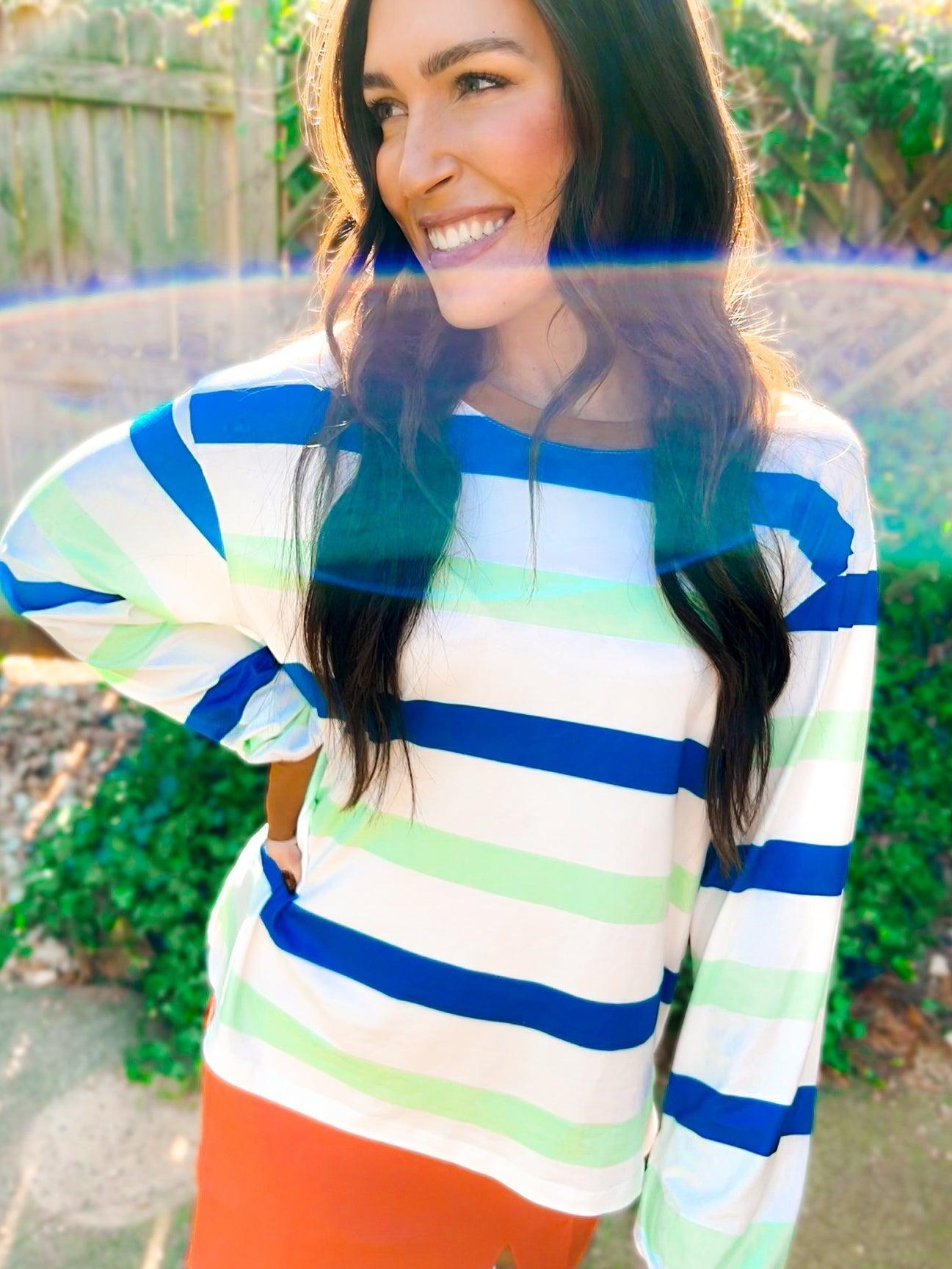 The Mimi Multi-Color Striped Bell Sleeve Top Product Image
