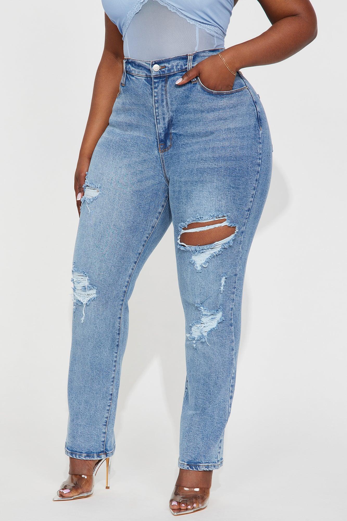 Because I Said So Destroyed Mom Jeans - Medium Blue Wash Product Image