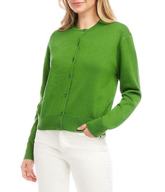 Karen Kane Ribbed Crew Neck Long Sleeve Button Front Cardigan Product Image