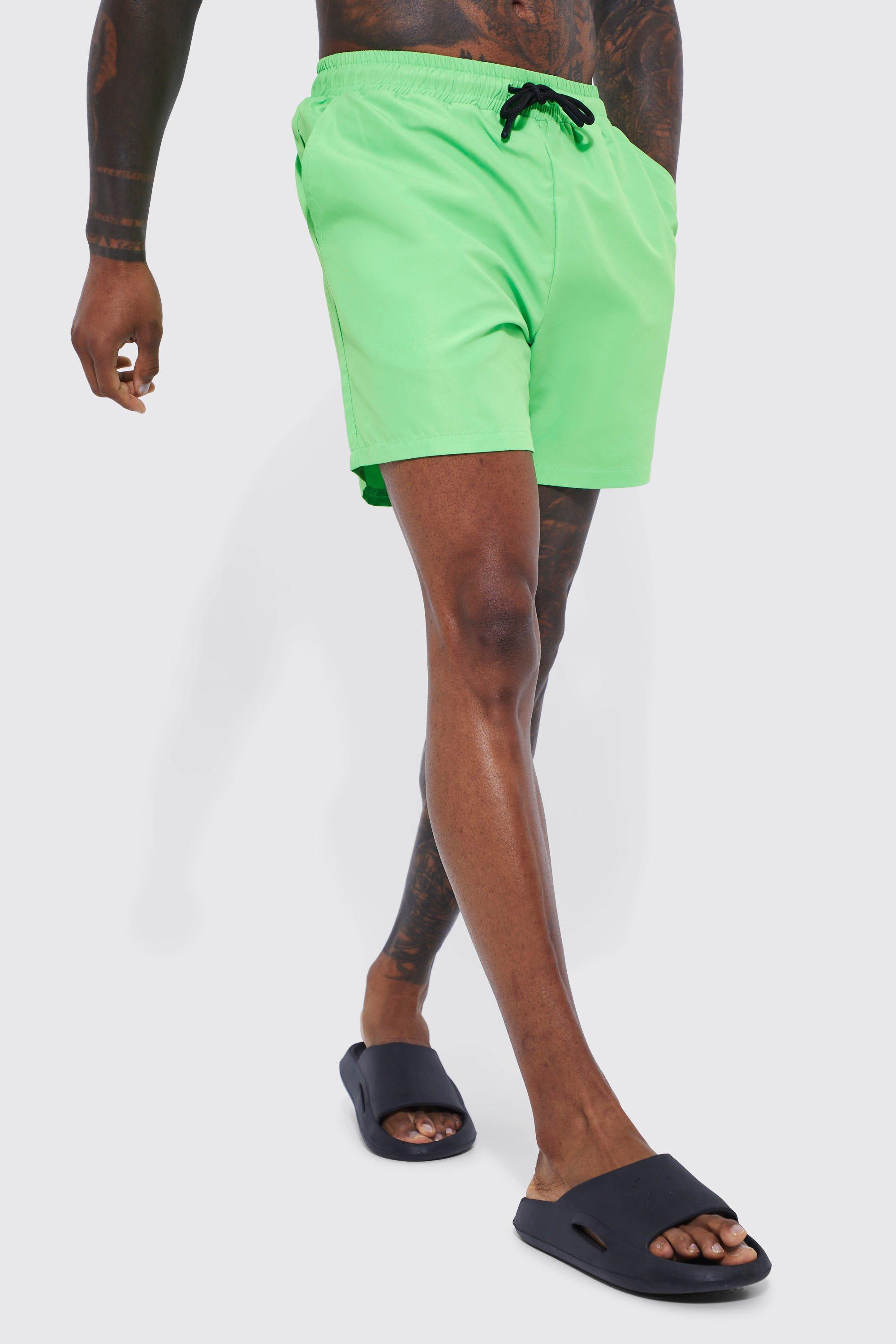 Mid Length Plain Swim Trunks | boohooMAN USA Product Image