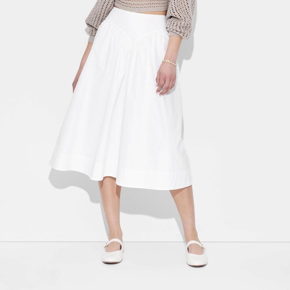 Women's Basque Waist Midi Skirt - Wild Fable™ Off-White XL: A-Line, Pull-On, Back Elastic Product Image