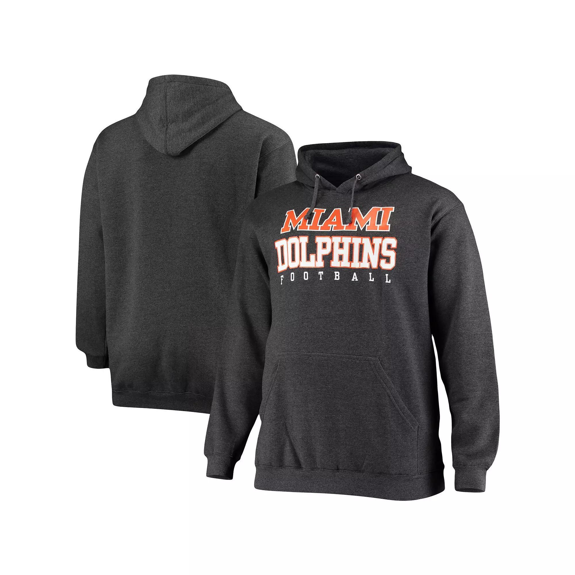Men's Fanatics Branded Heathered Charcoal Miami Dolphins Big & Tall Practice Pullover Hoodie, Size: 2XB Product Image