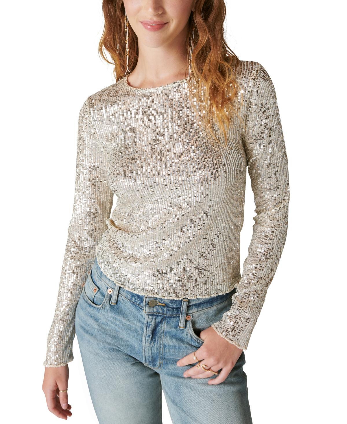 Lucky Brand Sequin Knit Top Women's Clothing Product Image