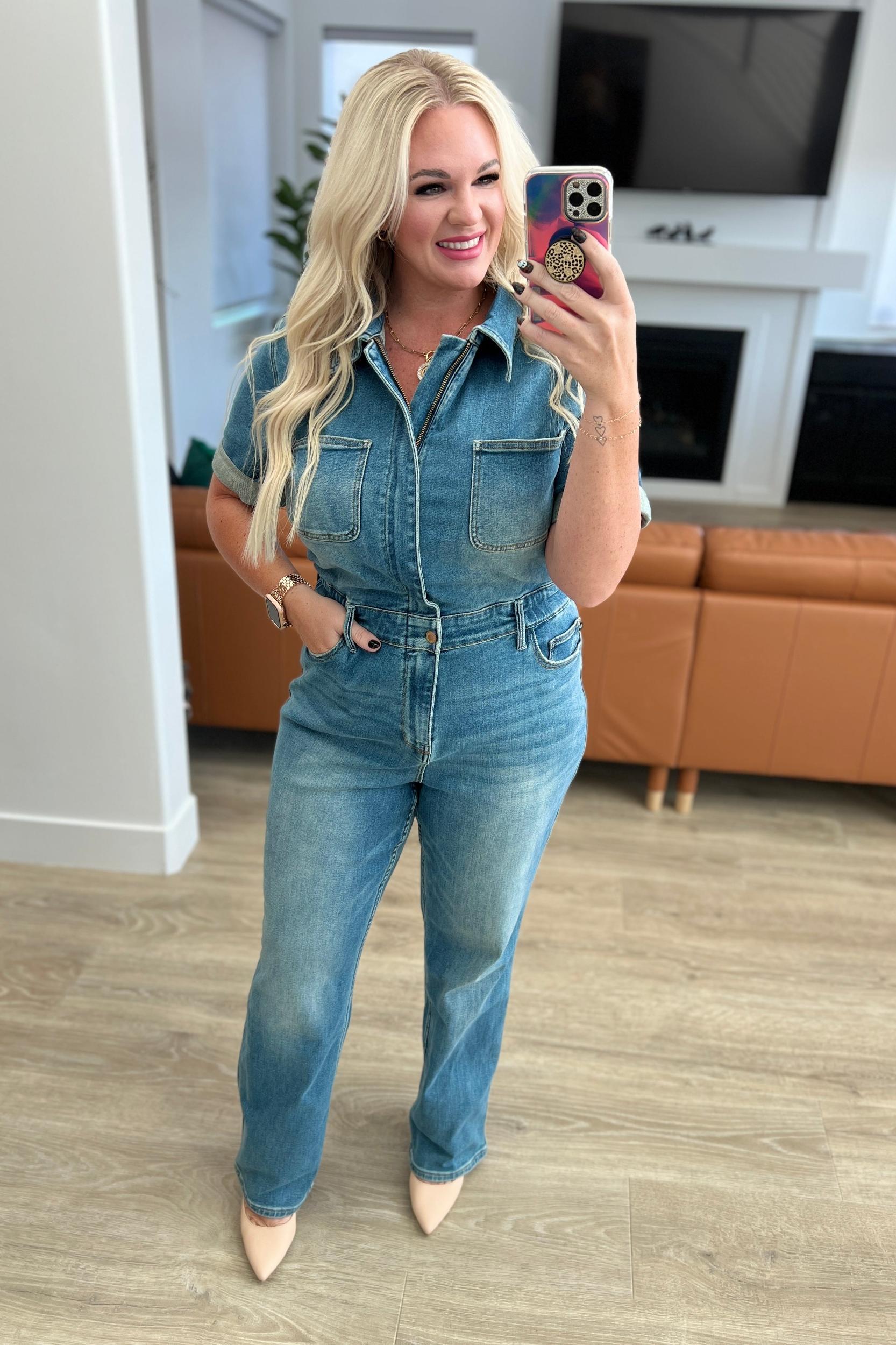 Sylvia Short Sleeve Denim Jumpsuit (Online Exclusive) Female Product Image