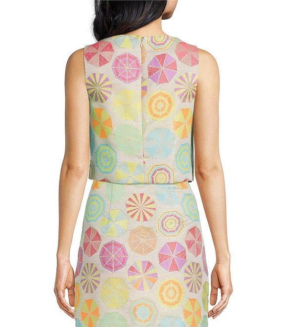 Trina Turk Cayley Jacquard Umbrella Print Boat Neck Sleeveless Coordinating Crop Top Product Image