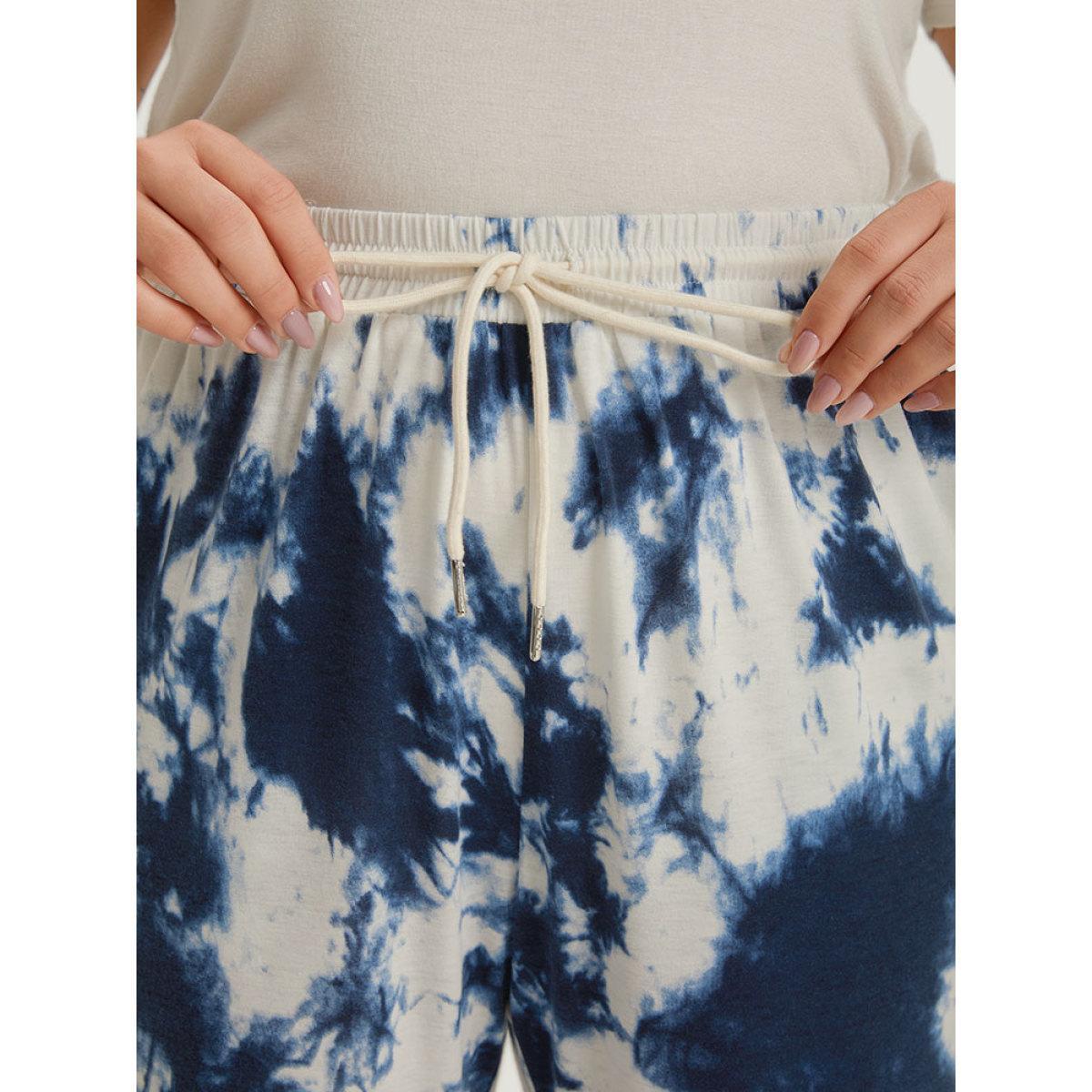 Tie Dye Pocket Drawstring Carrot Sweatpants Blue Plus Size Women Casual Dailywear Tie Dye 26/4X Bloomchic Product Image