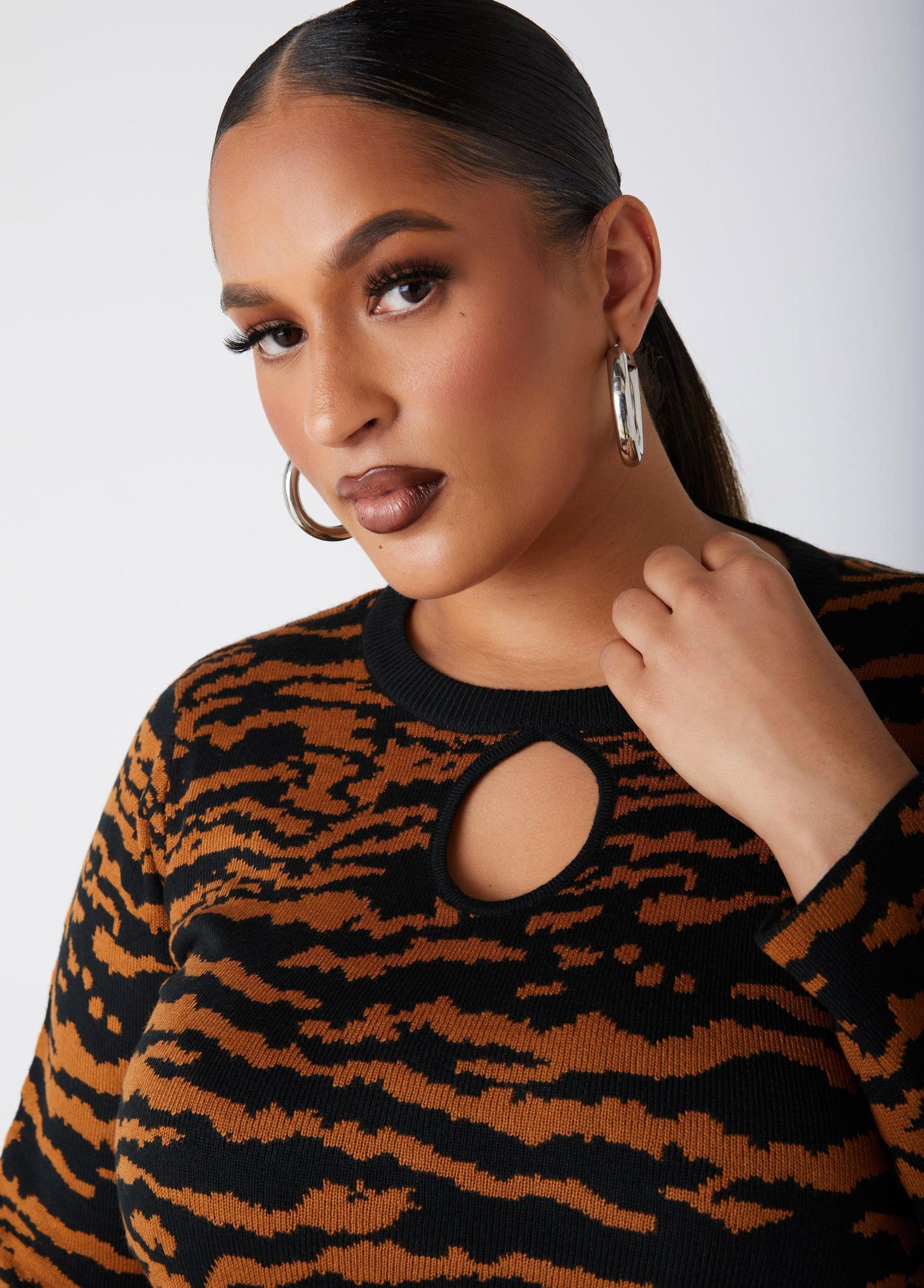 Plus Size Animal Keyhole Sweater Ashley Stewart Product Image