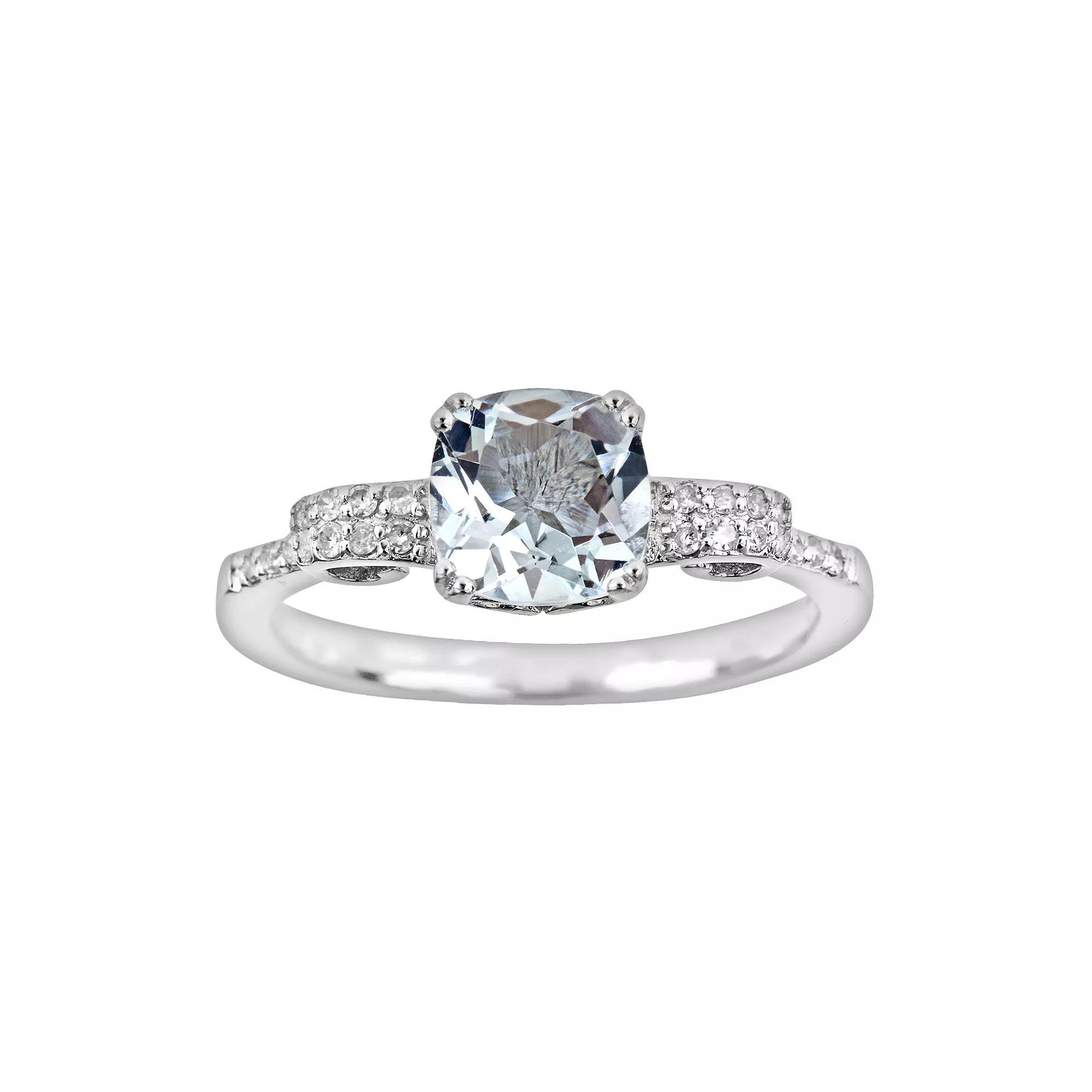 Celebration Gems Sterling Silver .11-ct. T.W. Diamond and Aquamarine Ring, Women's, Size: 5, Blue Product Image