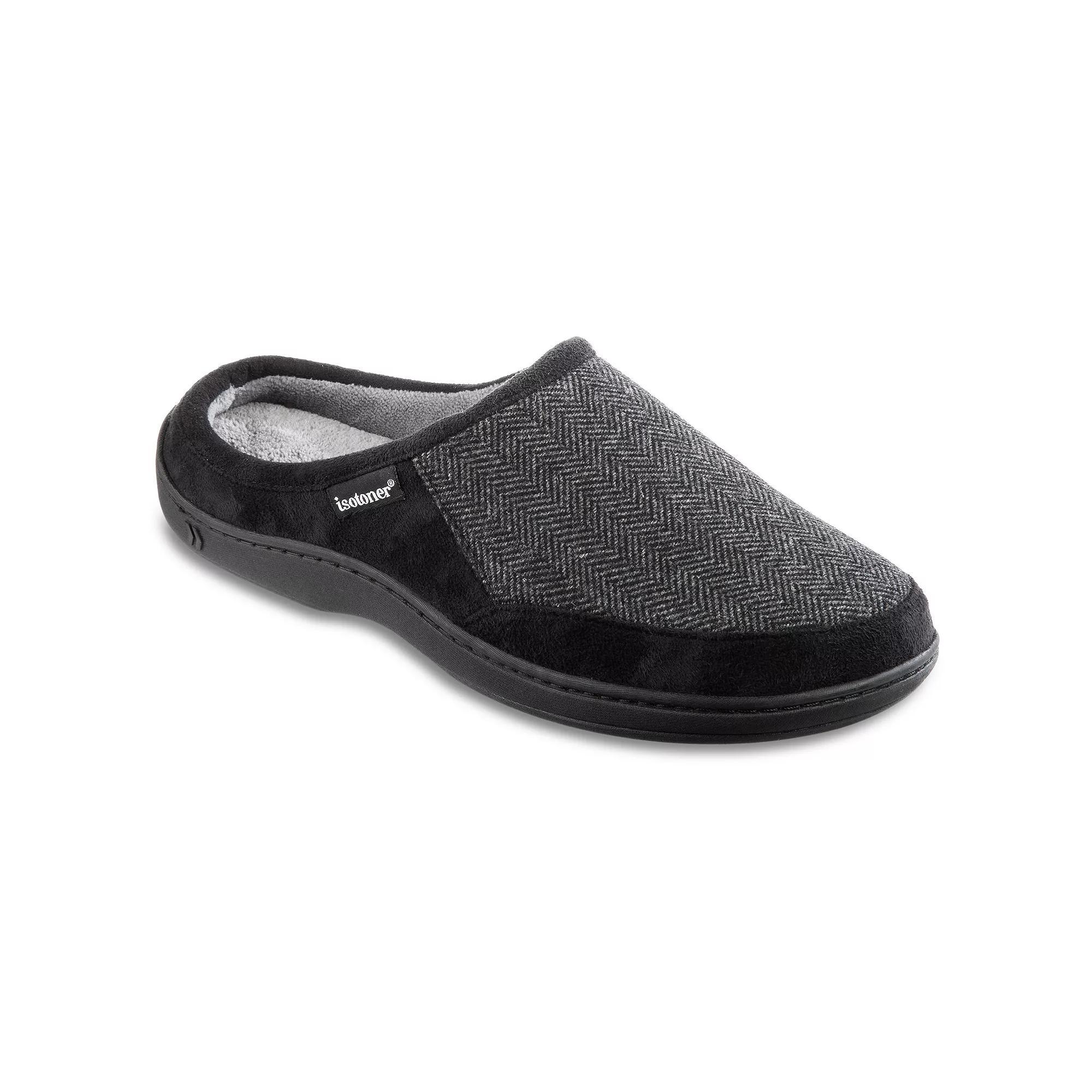 Isotoner Men's Logan Hoodback Slippers - Black M Product Image