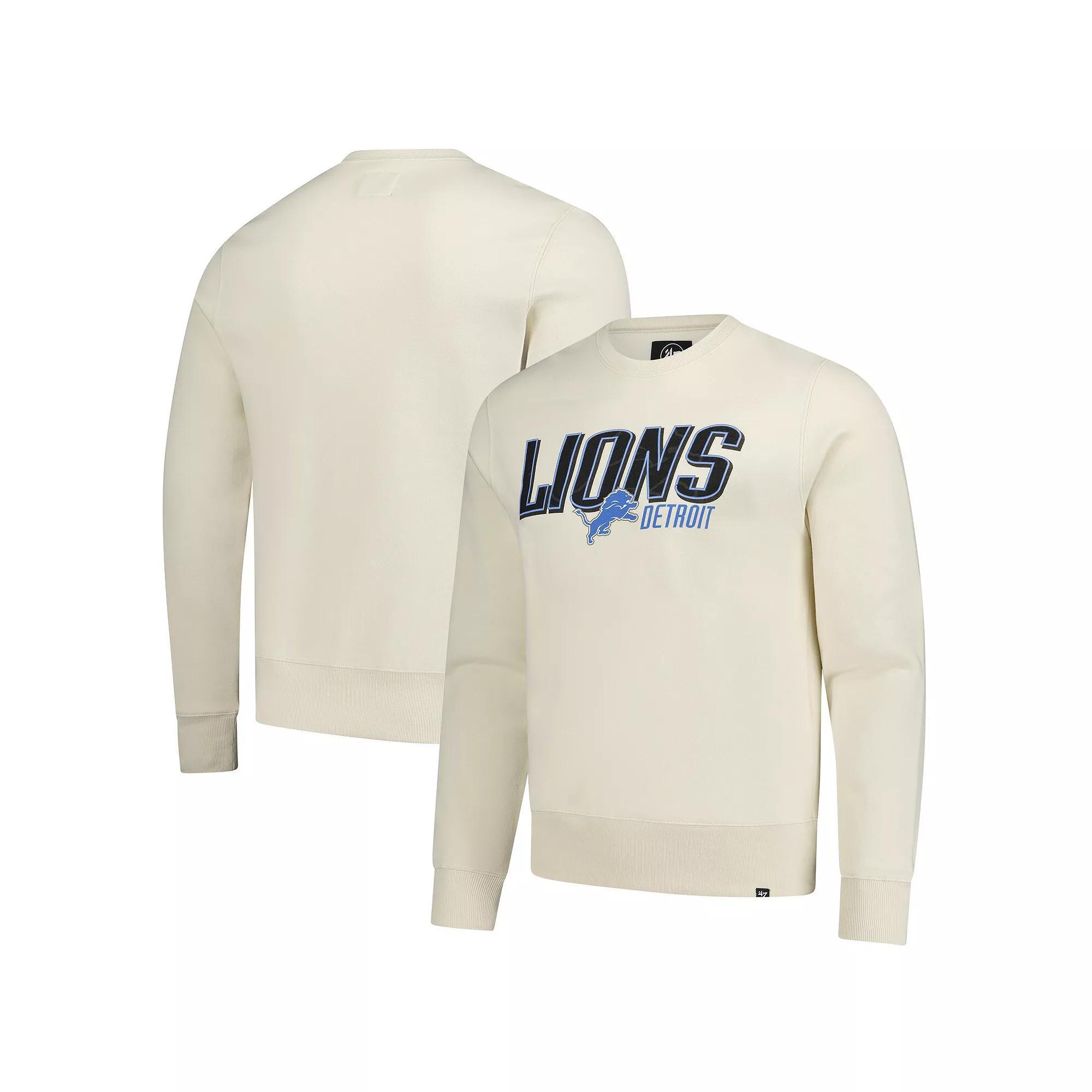 Men's '47  Cream Detroit Lions Locked In Headline Pullover Sweatshirt, Size: Medium, Beige Product Image