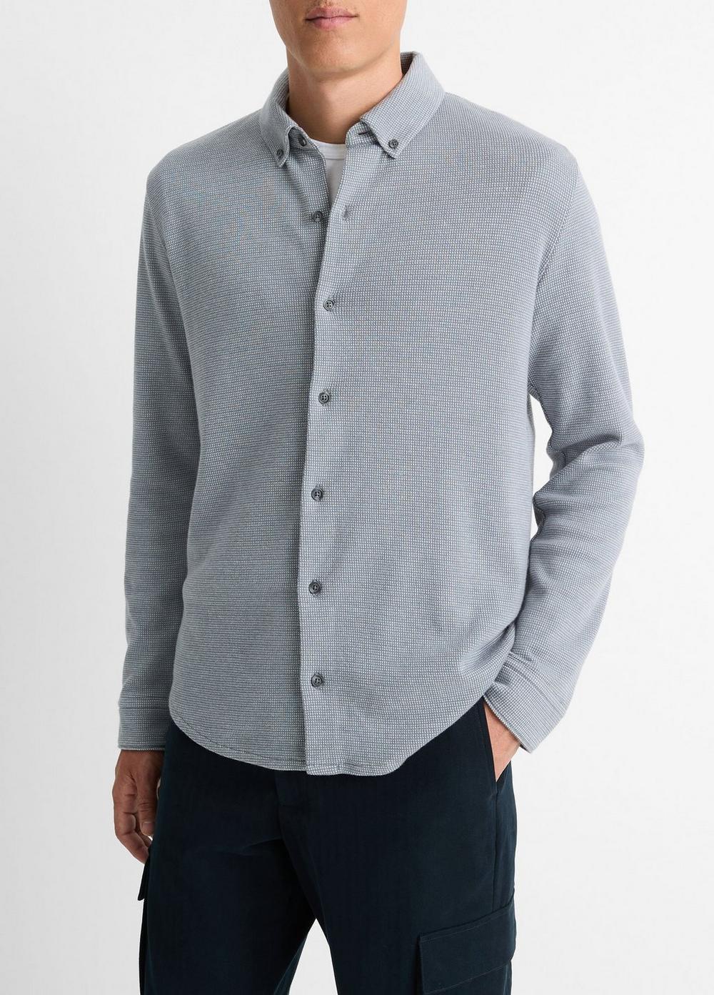 Mens Birdseye Pima Cotton Button-Down Shirt, Black/pebble White, Size XXL Vince Product Image