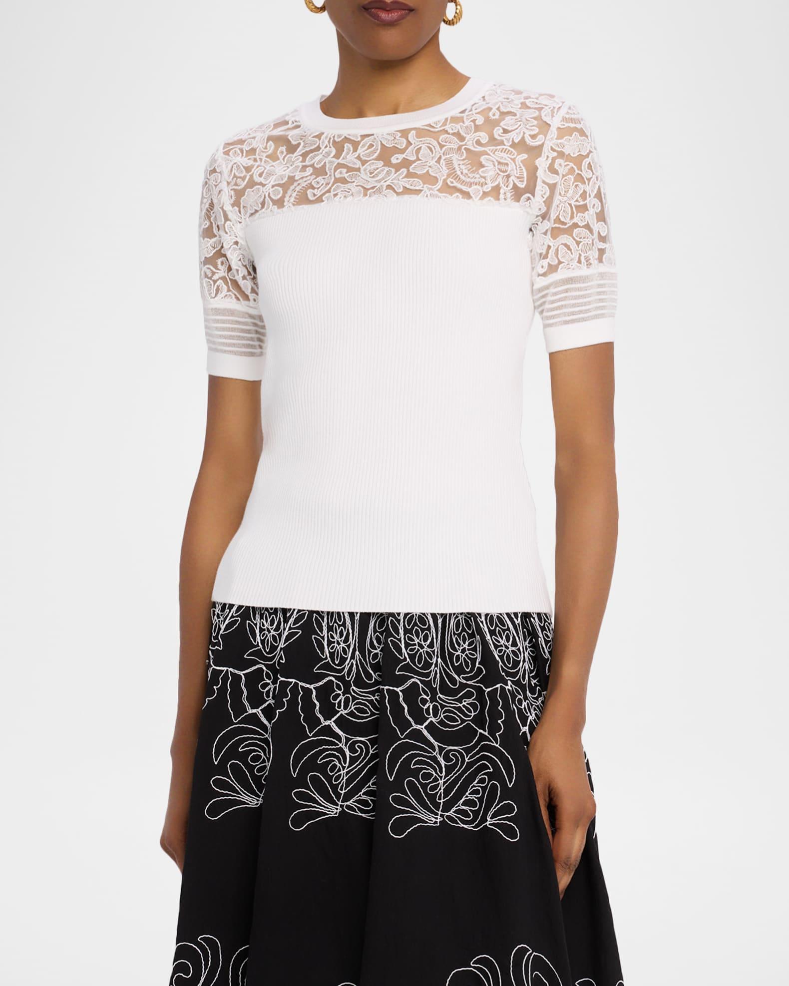 The Stephanie Ribbed Embroidered-Yoke Top Product Image