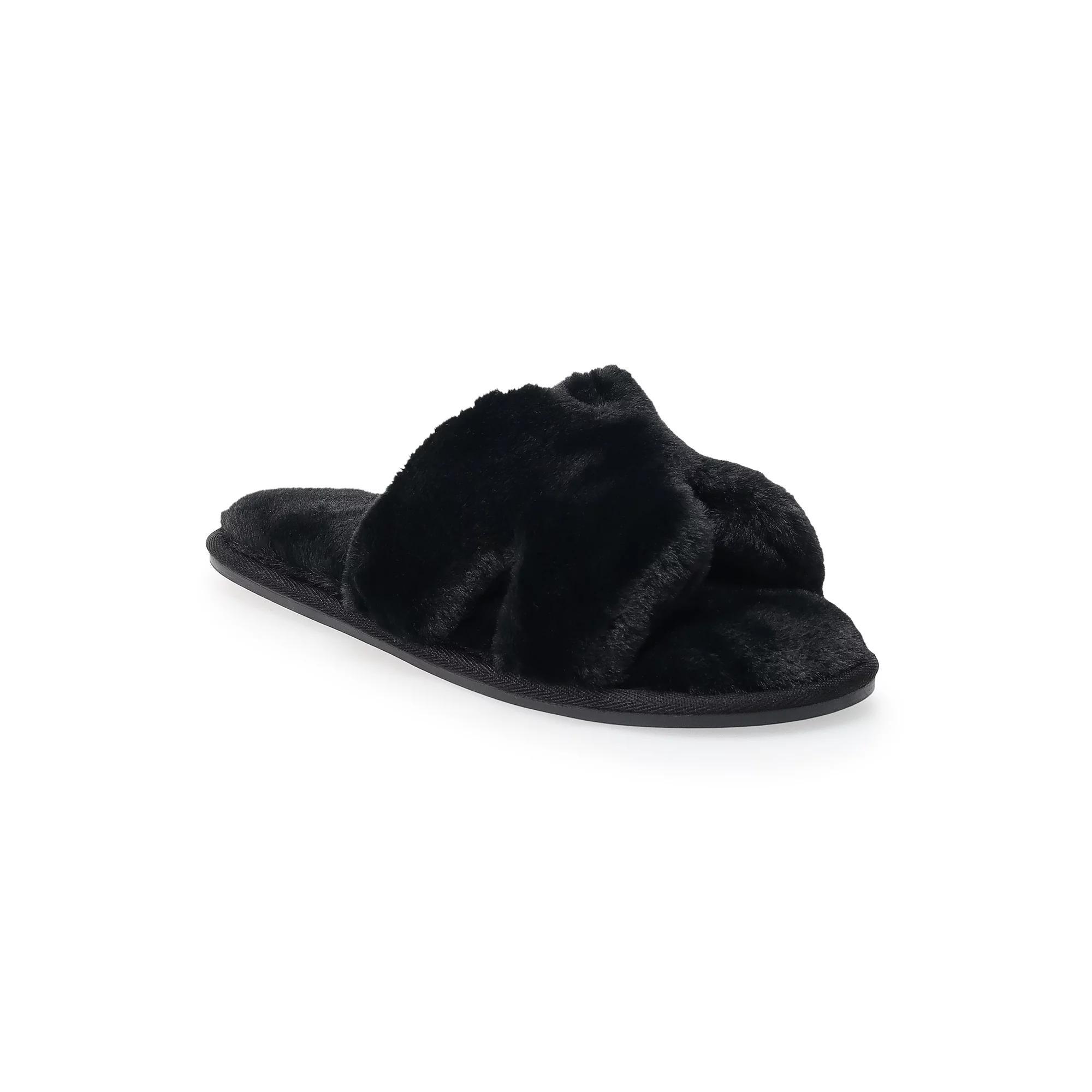 LC Lauren Conrad Aston Women's Faux Fur Slide Slippers, Size: Large, Black Product Image